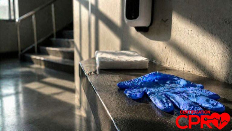 CPR training gloves and mask on a training station in Clearwater.